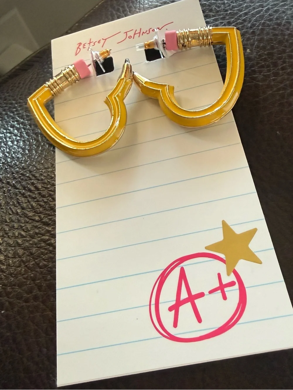 Betsey Johnson Best In Class Heart Pencil Huggie Hoop Earrings.
